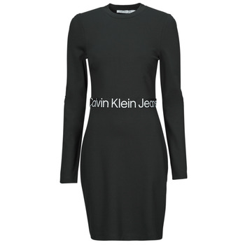 textil Dame Korte kjoler Calvin Klein Jeans LOGO ELASTIC MILANO LS DRESS Sort