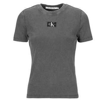 textil Dame T-shirts m. korte ærmer Calvin Klein Jeans LABEL WASHED RIB SLIM TEE Grå