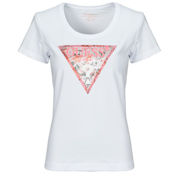 textil Dame T-shirts m. korte ærmer Guess RN SATIN TRIANGLE Hvid