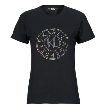 textil Dame T-shirts m. korte ærmer Karl Lagerfeld rhinestone logo t-shirt Sort