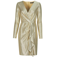 textil Dame Korte kjoler Lauren Ralph Lauren CINLAIT-LONG SLEEVE-COCKTAIL DRESS Guld