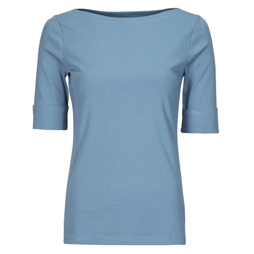textil Dame T-shirts m. korte ærmer Lauren Ralph Lauren JUDY-ELBOW SLEEVE-KNIT Blå