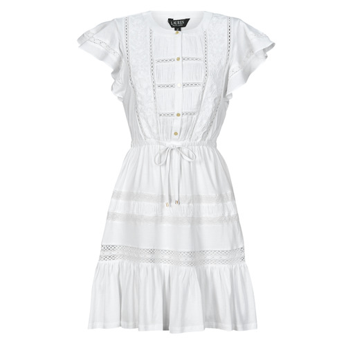 textil Dame Korte kjoler Lauren Ralph Lauren TANVEITTE-SHORT SLEEVE-DAY DRESS Hvid