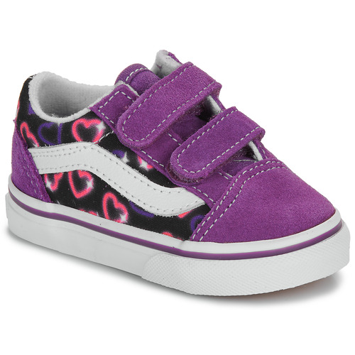 Sko Pige Lave sneakers Vans Old Skool V Neon Hearts PURPLE/MULTI Violet / Sort