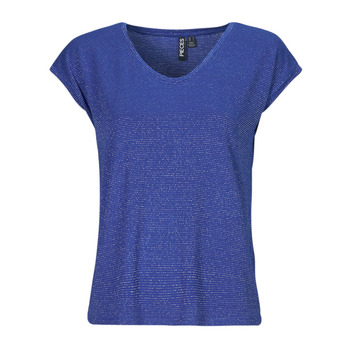 textil Dame T-shirts m. korte ærmer Pieces PCBILLO TEE LUREX STRIPES Blå