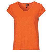 textil Dame T-shirts m. korte ærmer Pieces PCBILLO TEE LUREX STRIPES Orange