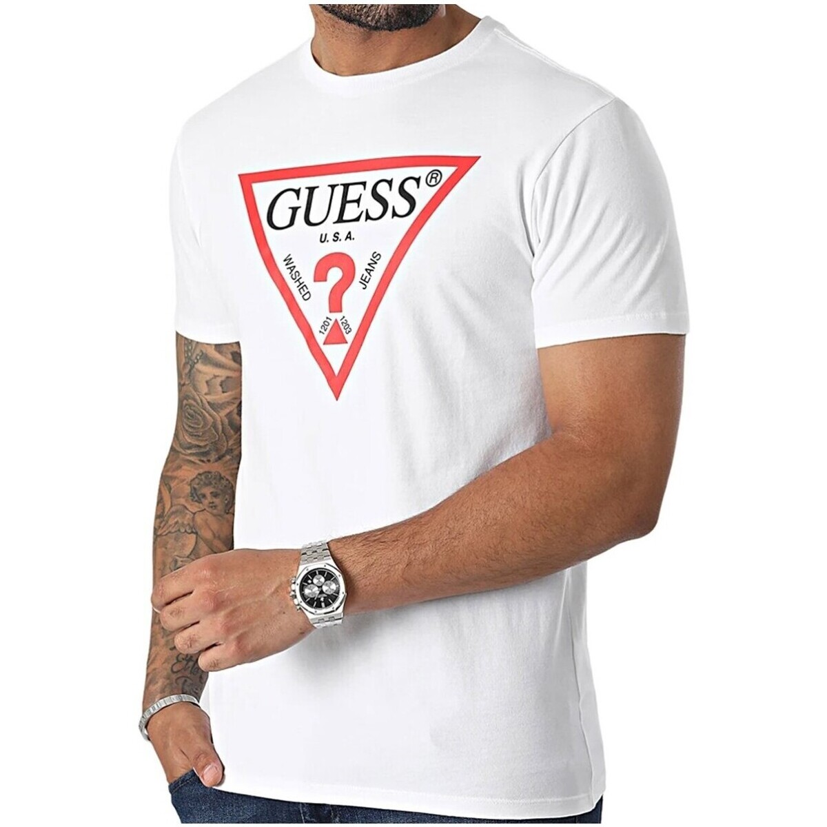 textil Herre T-shirts m. korte ærmer Guess M2GI68 KBA60 Hvid