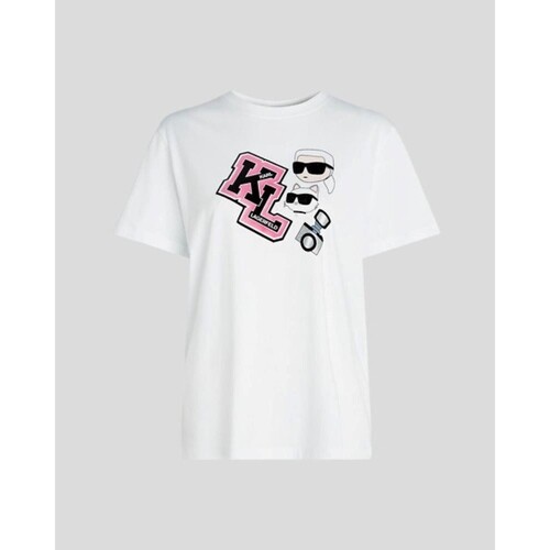 textil Dame T-shirts & poloer Karl Lagerfeld 240W1727 OVERSIZED IKONIK VARSITY TEE Hvid