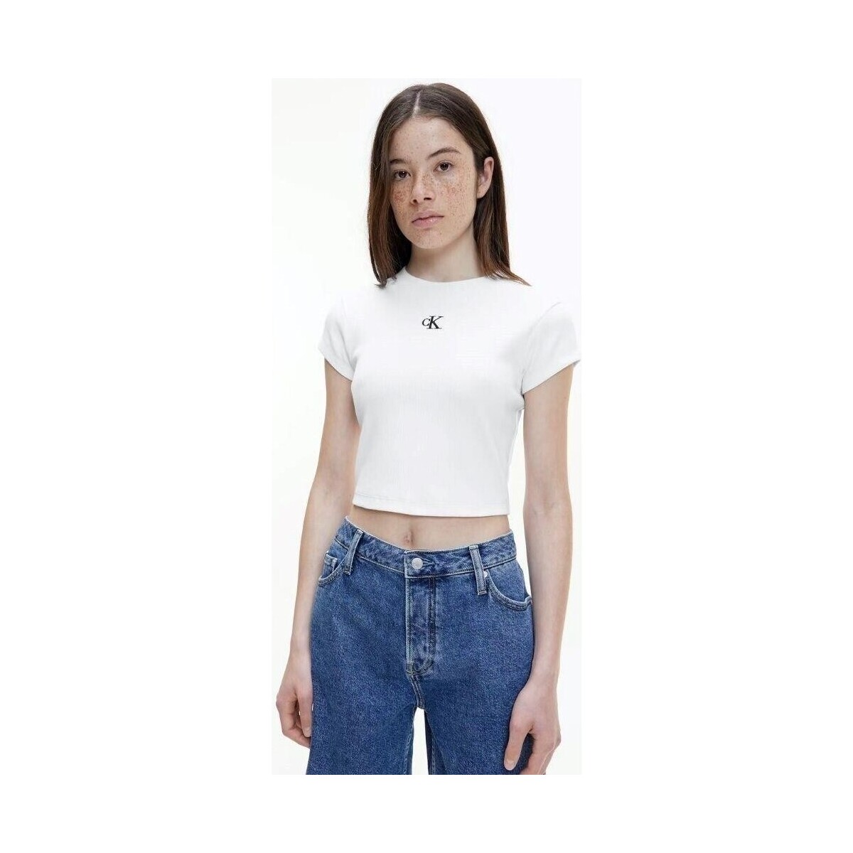 textil Dame T-shirts m. korte ærmer Calvin Klein Jeans J20J218337YAF Hvid