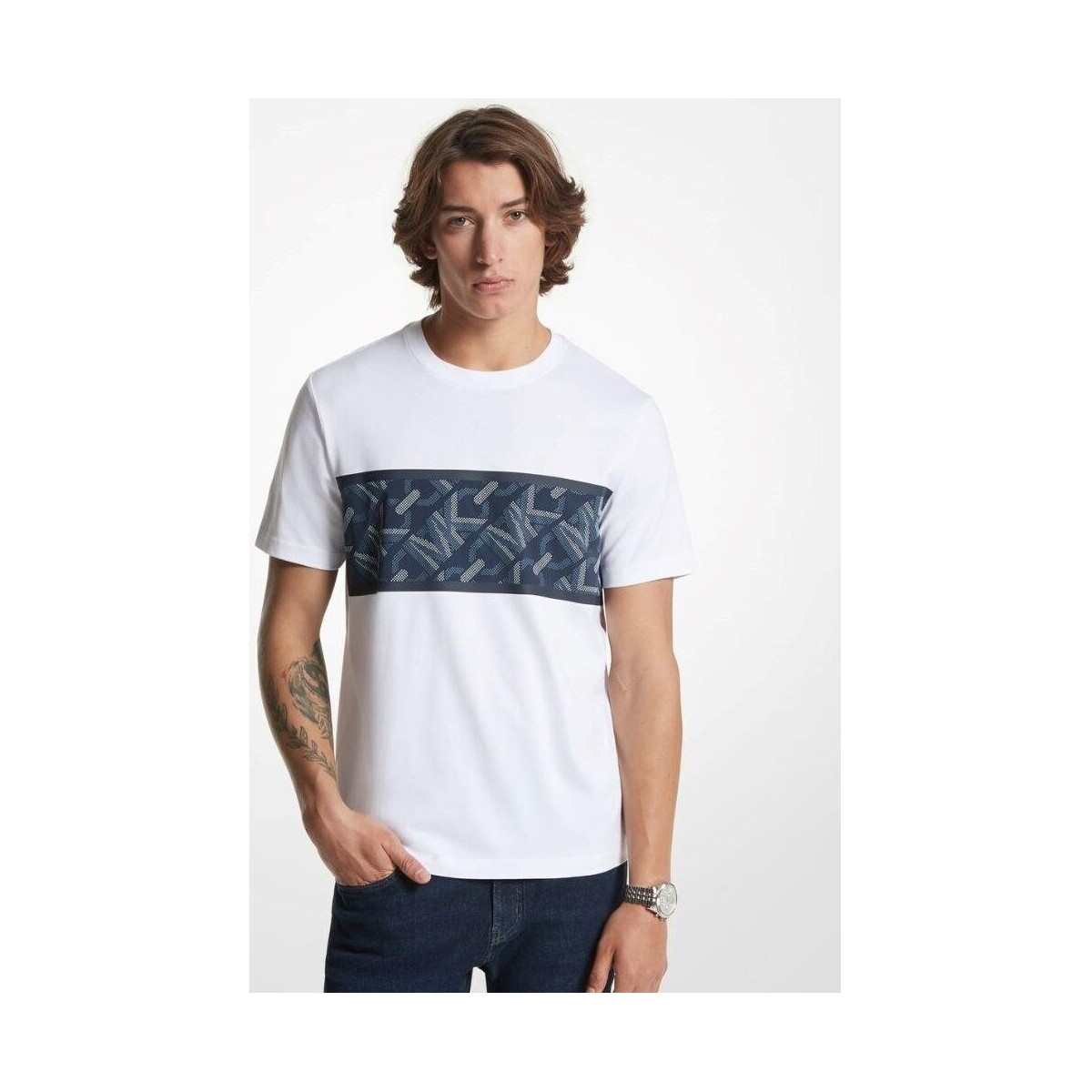textil Herre T-shirts m. korte ærmer MICHAEL Michael Kors CR451VY1V2 JUMBO EMPIRE STRIPE TEE Hvid