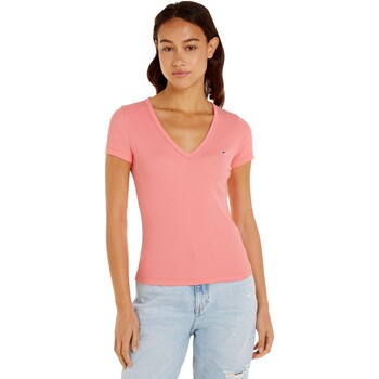 textil Dame T-shirts m. korte ærmer Tommy Jeans CAMISETA AJUSTADA ESSENTIAL MUJER   DW0DW17385 Pink