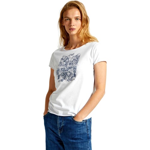 textil Dame T-shirts m. korte ærmer Pepe jeans CAMISETA MUJER JURY   PL505829 Hvid