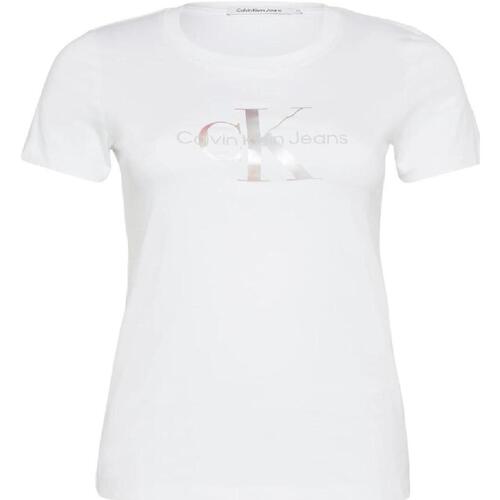 textil Dame T-shirts m. korte ærmer Calvin Klein Jeans  Hvid