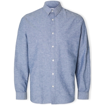 textil Herre Skjorter m. lange ærmer Selected Noos Slimnew-linen Shirt L/S - Medium Blue Denim Blå