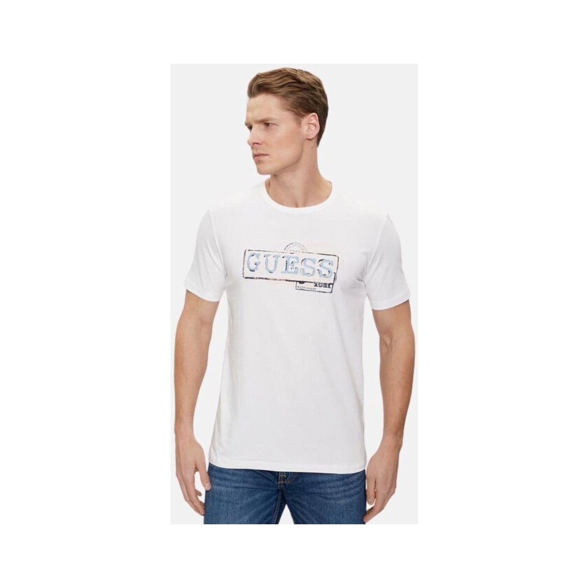 textil Herre T-shirts m. korte ærmer Guess M4GI26 J1314 Hvid