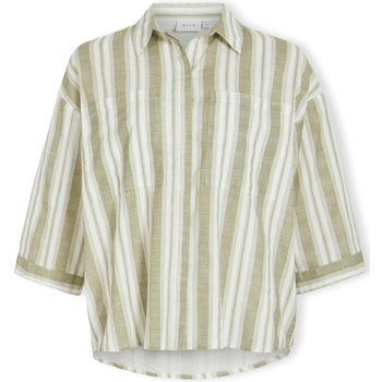 textil Dame Toppe / Bluser Vila Etni 3/4 Oversize Shirt - Egret/Oil Green Grøn