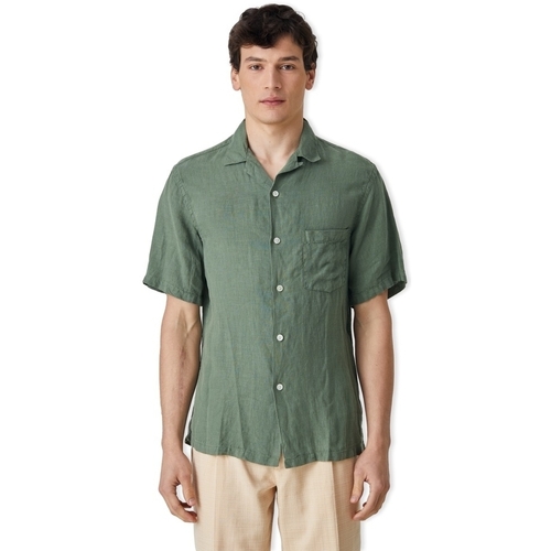 textil Herre Skjorter m. lange ærmer Portuguese Flannel Linen Camp Collar Shirt - Dry Green Grøn