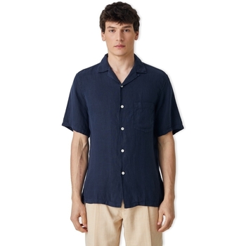 textil Herre Skjorter m. lange ærmer Portuguese Flannel Linen Camp Collar Shirt - Navy Blå