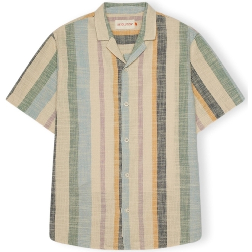 textil Herre Skjorter m. lange ærmer Revolution Cuban Shirt S/S 3918 - Dustgreen Flerfarvet
