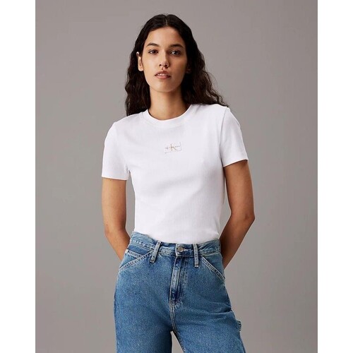 textil Dame T-shirts m. korte ærmer Calvin Klein Jeans J20J223552YAF Hvid